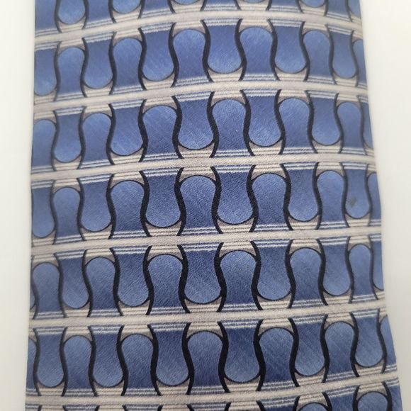 NWOT Belisi Men's Blue Gray Striped Silk Tie OS - Picture 6 of 6